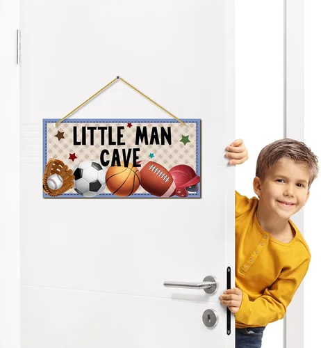 Miniatura 5 de Little Man Cave, decoración de habitación deportiva para niños, letrero de madera para puerta de bebé, decoración de pared para habitación de bebé