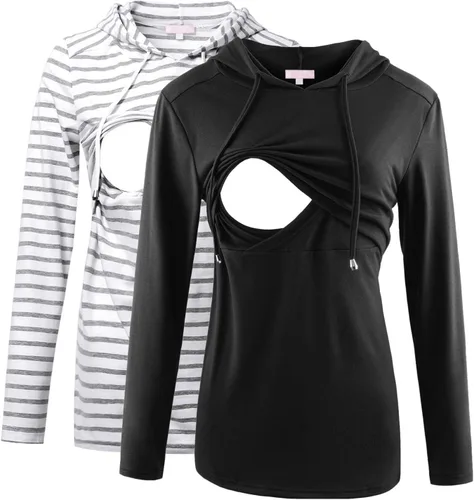 Miniatura 45 de Bhome Camisa de lactancia de manga larga con capucha para lactancia materna