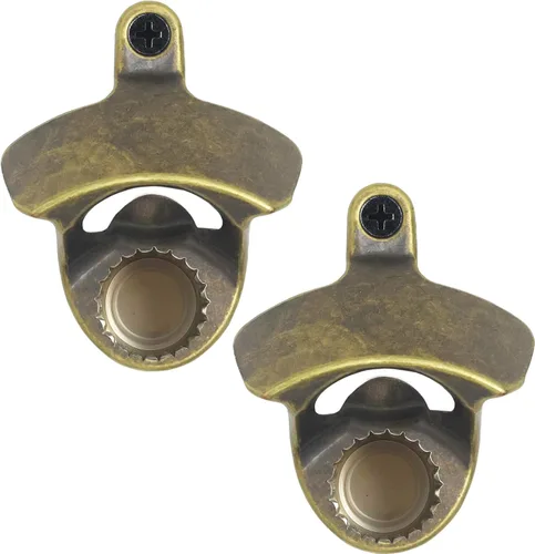 Miniatura 18 de Abrebotellas magnético de bronce antiguo para montaje en pared, abridor de tapas de cerveza con tornillos de acero inoxidable retro con imanes