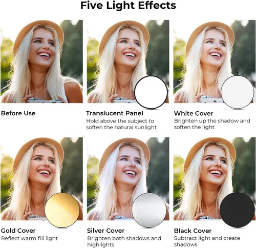 Miniatura 3 de K&F CONCEPT Reflector de luz 5 en 1 de 32" (80cm) Difusor para fotografía plegable portátil para iluminación de estudio y exterior en oro, plata