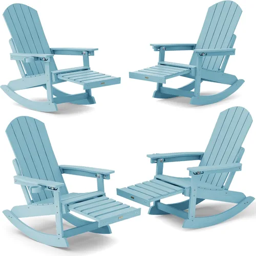 Miniatura 11 de YEFU Sillas Adirondack con otomana retráctil: sillas mecedoras Adirondack de gran tamaño, respaldo alto ajustable de 5 niveles, balancín para Gris