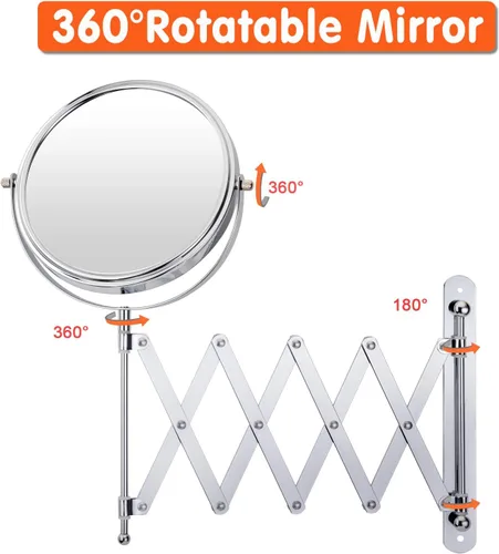 Miniatura 4 de Welllink - Espejo extensible de 7 pulgadas para baño, montaje de tornillo que ahorra espacio, espejo de aumento 3X/1X, vidrio HD sin distorsión