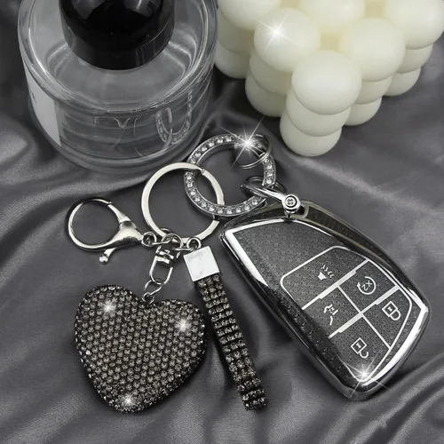 Miniatura 4 de Funda para llavero con llavero de diamante compatible con Chevy Chevrolet Tahoe Suburban GMC Yukon Denali Silverado 2021-2024 protector de llave