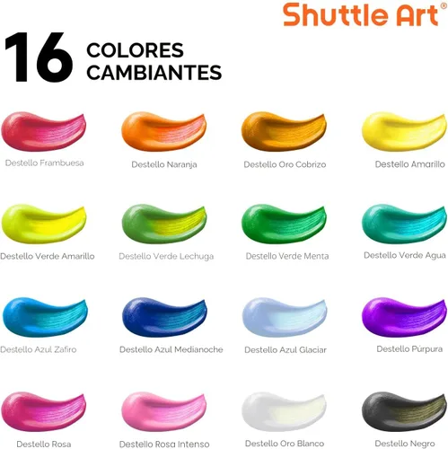 Miniatura 3 de Conjunto de pintura acrílica de cambio de color Shuttle Art, 16 colores camaleón en botellas (60ml/2oz), pintura acrílica no tóxica para artistas