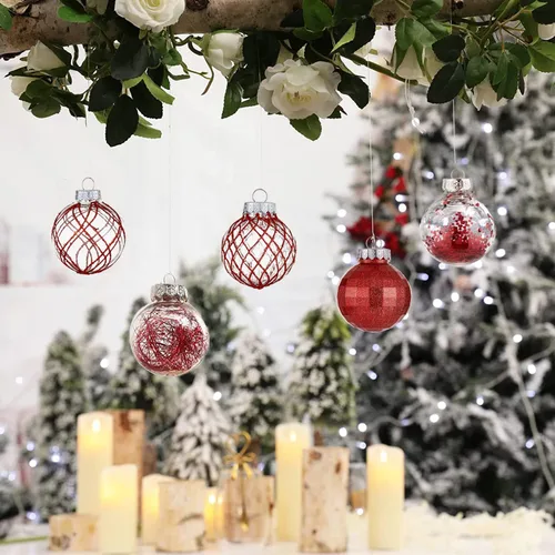 Miniatura 4 de CristBest Juego de 30 adornos de bolas de Navidad - Bolas de Navidad de plástico transparente inastillable de 60 mm / 2.36", juego de bolas de Rojo
