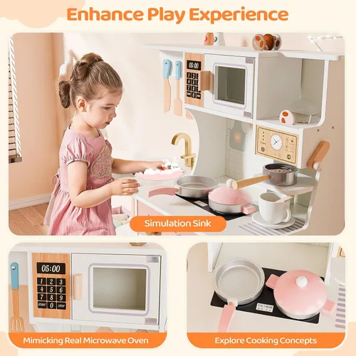 Miniatura 4 de JOYMOR Juego de Cocina Infantil, Cocina para Niños Pequeños con Fregadero de Cocina y Abundantes Accesorios de Cocina, Ideal para el Juego Creativo