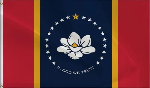 Bandera del estado de Mississippi de doble cara – Nueva bandera del estado de Mississippi de 3 x 5 pies para interiores y exteriores, poliéster 220D