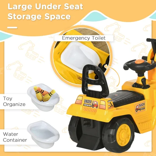 Miniatura 4 de HOMCOM Excavadora para montar, Bulldozer para niños Carro de arrastre con bocina, Almacenamiento bajo el asiento, Juguete carro de construcción