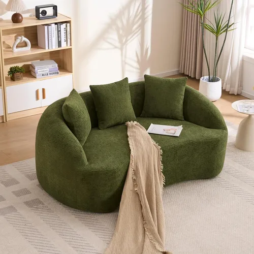 Miniatura 11 de Sofá biplaza curvo de 65 pulgadas para espacios pequeños, sofá biplaza sin hueso, tela de felpilla de grano de madera, no requiere instalación, sofá