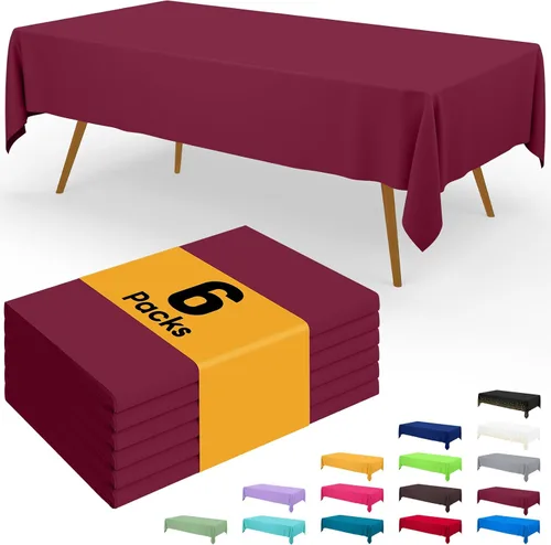 Miniatura 17 de Smiry - Juego de 6 manteles desechables, 54 x 78 pulgadas, manteles impermeables rectangulares para fiestas, cubierta de mesa de plástico