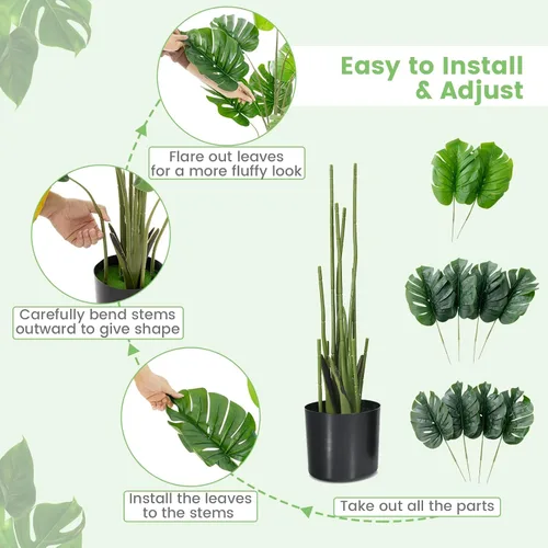 Miniatura 4 de GOFLAME Planta artificial Monstera Deliciosa, árbol sintético en maceta de 4 pies con 10 hojas falsas verdes, planta de queso suizo para decoración
