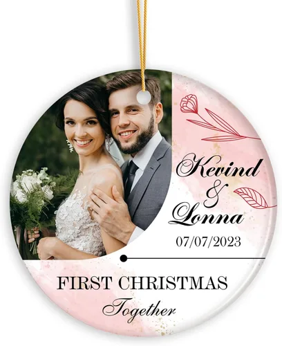 Miniatura 20 de Adorno personalizado de aniversario de boda, foto personalizada con nombre y fecha, adorno de aniversario de boda Navidad 2023, regalos de Navidad