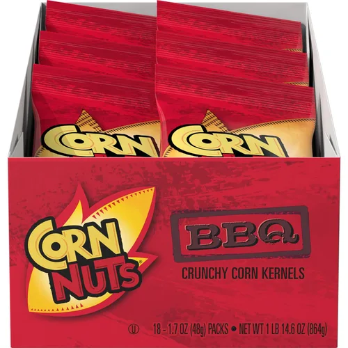 CORN NUTS Granos de maíz con sabor a barbacoa, aperitivos de maíz crujientes, caja de aperitivos, paquetes variados para adultos, 1.7 onzas (paquete