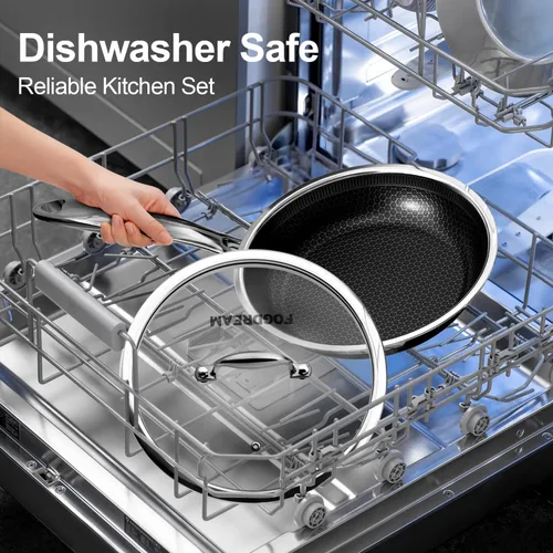 Miniatura 7 de Fogdream Juego de ollas y sartenes de 10 pulgadas y 11 pulgadas, antiadherentes, de acero inoxidable con tapa, apto para lavavajillas y horno, libre