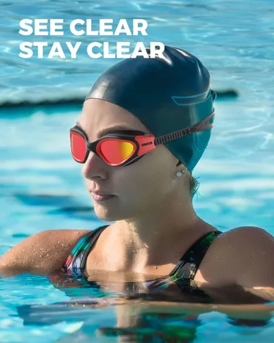 Miniatura 6 de OMID - Gafas de natación polarizadas P2, gafas antivaho para natación para hombres y mujeres adultas A3-Negro Marco Rojo Lente Roja