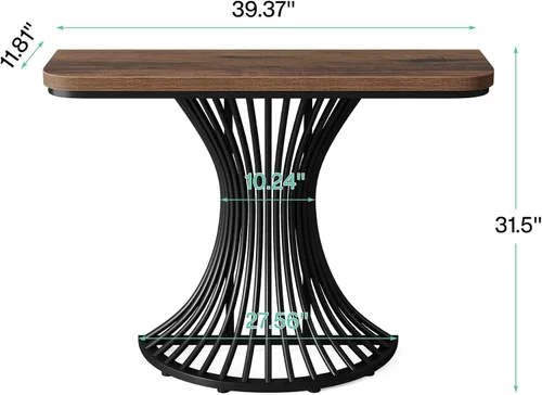 Miniatura 2 de Tribesigns Mesa de consola, mesa de entrada industrial con base geométrica de metal, mesa decorativa de sofá pequeño de 39 pulgadas para entrada