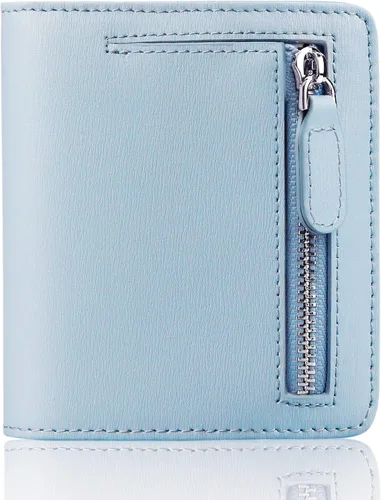 Miniatura 23 de Funtor Cartera de cuero para mujer, pequeña y compacta, con bolsillo doble, bloqueo RFID, para mujer