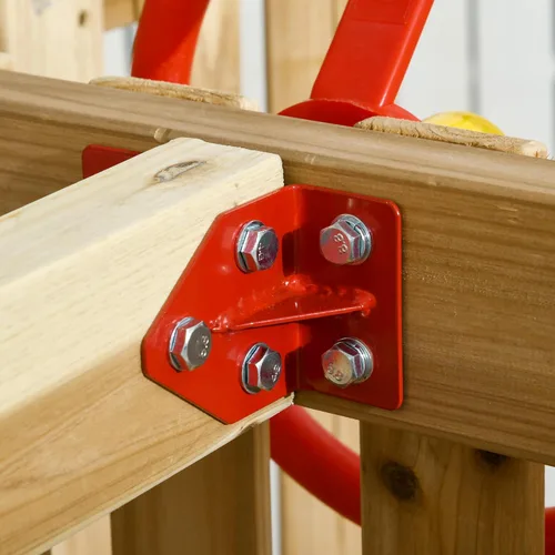 Miniatura 8 de Outsunny Juego de columpios para patio trasero, juego de madera para exteriores con asiento de columpio para bebé, tobogán para niños, fuerte, Rojo