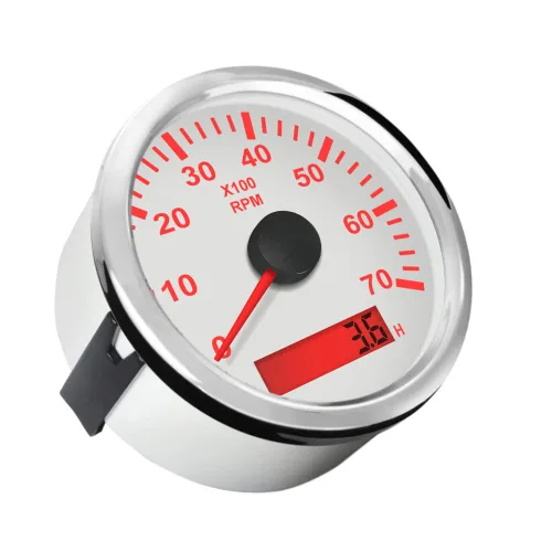 Miniatura 2 de ELING Tacómetro REV Contador RPM Medidor con medidor de horas 0-7000RPM 3.346 in 12V 24V con retroiluminación Blanco y acero inoxidable