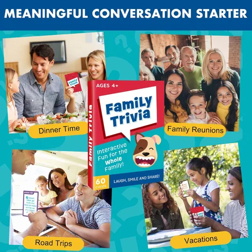 Miniatura 6 de LotFancy Juego de preguntas familiares, a partir de 4 años, juegos familiares para niños y adultos, 60 divertidas tarjetas de trivia, iniciadores