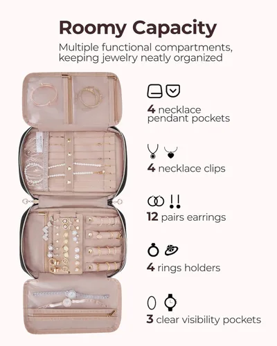 Miniatura 11 de BAGSMART Estuche organizador de joyería, de viaje para collar, aretes, anillos, brazalete