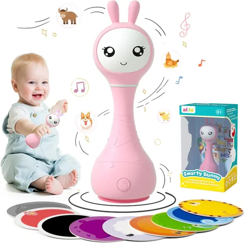 Alilo Smarty Bunny - Sonajero inteligente para bebé con luz musical, juguetes para bebés recién nacidos de 0-3-6-12-18-24 meses, regalos para niños