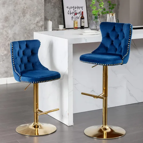 Miniatura 3 de Juego de 2 taburetes de bar modernos de terciopelo para mostrador, taburetes de bar giratorios ajustables con respaldo, sillas de isla de cocina