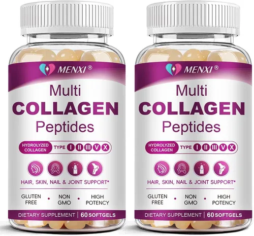 Miniatura 9 de Cápsulas Blandas de Péptidos de Colágeno Múltiple para Mujeres y Hombres - Tipo I, II, III, V, X - Péptidos de Colágeno Hidrolizados con Biotina