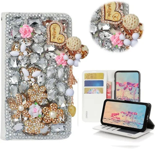 Miniatura 29 de Bling - Funda tipo cartera para teléfono compatible con Samsung Galaxy Z Fold 3 5G, elegante, hecha a mano, atrapasueños con colgante de perlas