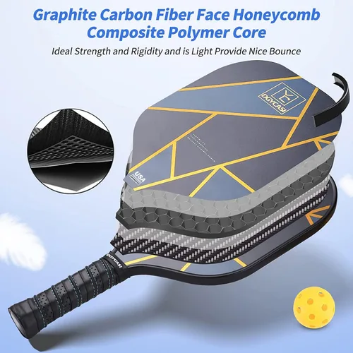 Miniatura 8 de YC DGYCASI Pickleball Paddles Set of 2, USAPA Approved Carbon Fiber Pickleball Set, Lightweight Pickle Ball Rackets 2 Pack, 2 Outdoor Pickleball, 2