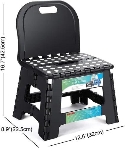 Miniatura 5 de ACSTEP Taburete plegable, incluye taburete extra ancho y resistente y soporte para la espalda, taburete plegable negro