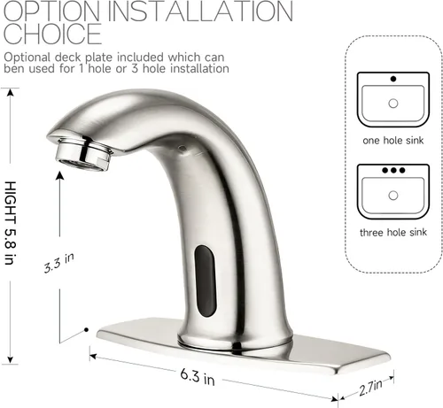 Miniatura 4 de Grifo de lavabo de baño sin contacto, sensor de movimiento automático, manos libres, con placa de cubierta de orificio y válvula de agua de mezcla