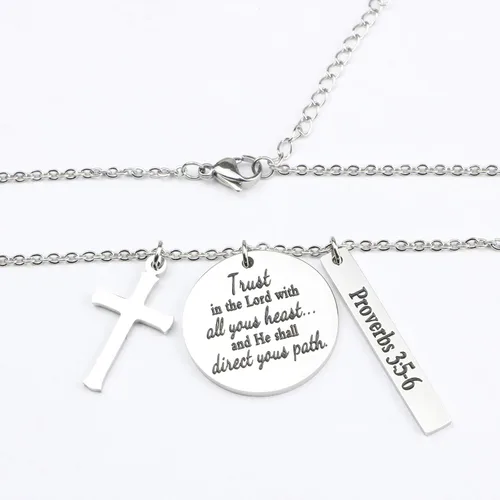 Miniatura 3 de Collar con colgante de cruz de versículo de la Biblia Amuleto de oración Fe Religiosa Joyería de cumpleaños y Navidad