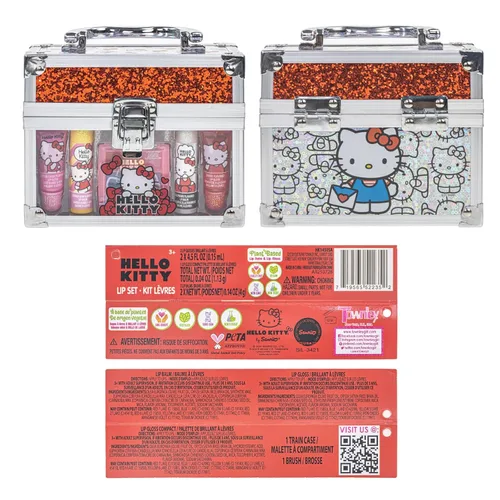 Miniatura 8 de Hello Kitty Beauty - Juego de mini tren incluye tubo de brillo de labios, bálsamo labial, brillo de labios compacto para fiestas de niñas, fiestas