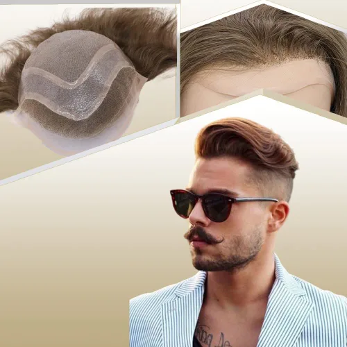 Miniatura 25 de Toupee para hombres, piezas de cabello 100% europeo, sistema de reemplazo de cabello humano virgen de 10 x 8 pulgadas, mono encaje con poliuretano