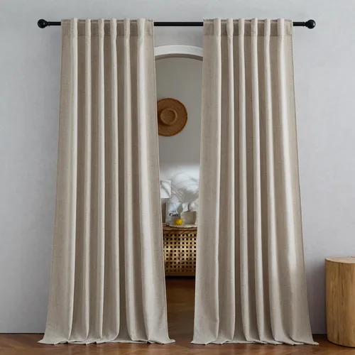 Miniatura 71 de NICETOWN Cortinas de lino grueso para dormitorio, privacidad añadida, bolsillo para barra y pestaña trasera, no se transparentan, mezcla de lino