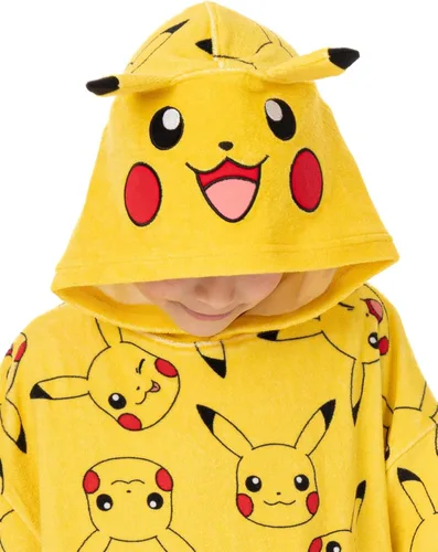 Miniatura 6 de Pokemon Poncho de toalla para niños Toalla de baño de anime amarilla con orejas 3D Traje de baño estampado Pikachu, Amarillo