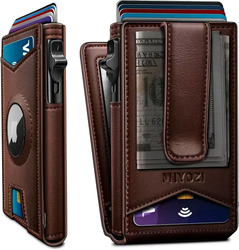 Miniatura 12 de miyozi Airtag - Cartera para hombre con clip para dinero, 9 tarjetas, con ventana de identificación, bloqueo RFID, funda de metal, cierre magnético