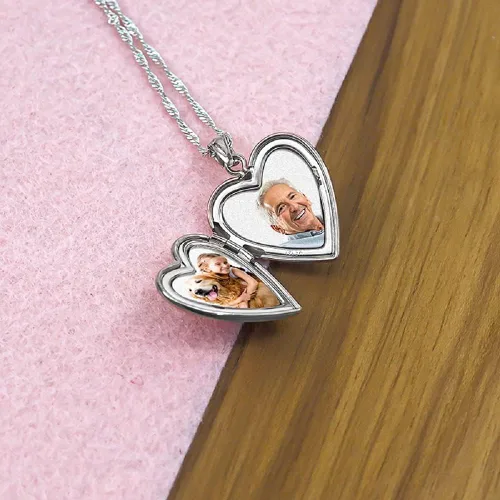 Miniatura 6 de Collar con medallón de fotos en forma de corazón, 34 pulgadas x 34 pulgadas, incluye cadena de 18 pulgadas, collares personalizados para mujeres