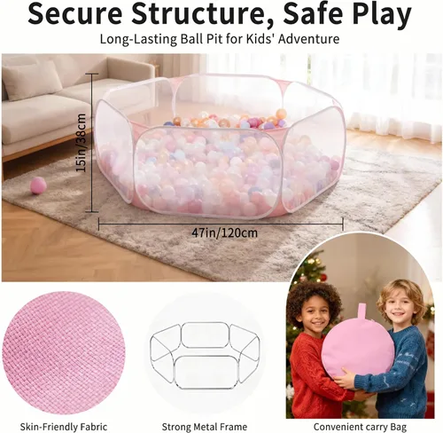 Miniatura 5 de Piscina de bolas para niños grande Heopeis, tienda emergente infantil para jugar con bolas para niños y niñas, de interior y exterior, corral de Rosa