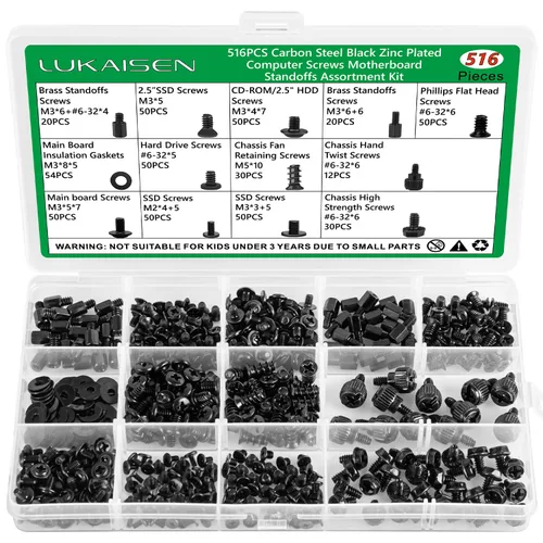 Miniatura 9 de Kit de surtido de 350 tornillos para computadora, separadores de placa base de acero al carbono negro de 6-32 macho a M3 hembra para disco duro SSD