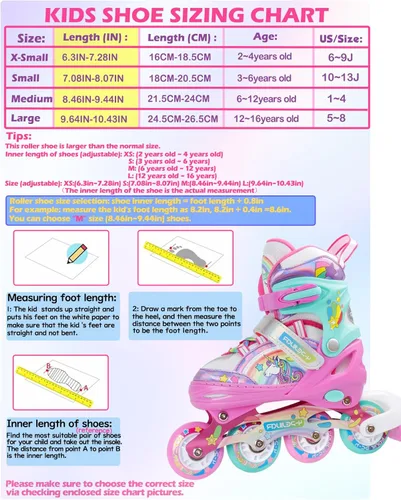 Miniatura 4 de Patines en línea de unicornio arcoíris para niñas, adolescentes y mujeres, patines 4-Pejiijar para niñas de 6 a 8 a 12 años con ruedas luminosas