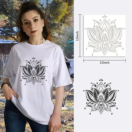 Miniatura 5 de Paquete de 9 plantillas reutilizables grandes con mandala, plantillas de pintura cortadas con láser, para pared de madera, azulejos, tela