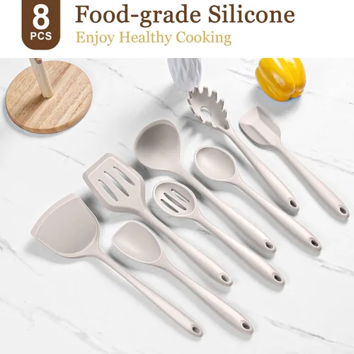 Miniatura 3 de LIANYU 8Pcs Juego de Utensilios de Cocina, Juego de Utensilios de Cocina de Silicona, Herramientas de Cocina Resistente al Calor para Utensilios