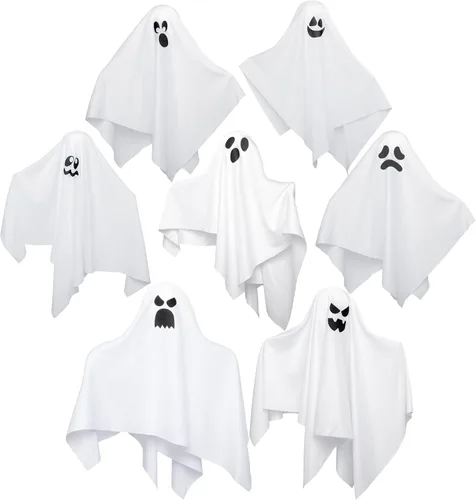 JOYIN 7 decoraciones colgantes de fantasmas de Halloween al aire libre, 19.6 pulgadas, decoración de fantasmas blancos voladores para árbol de