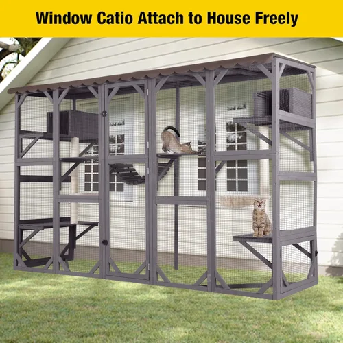 Miniatura 7 de Aivituvin Window Catio Outdoor Cat Enclosure Super Large Walk in Cat House with 6 Platforms and 2 Scratching Posts for Cats,104" L x 34" W x 69.5" H
