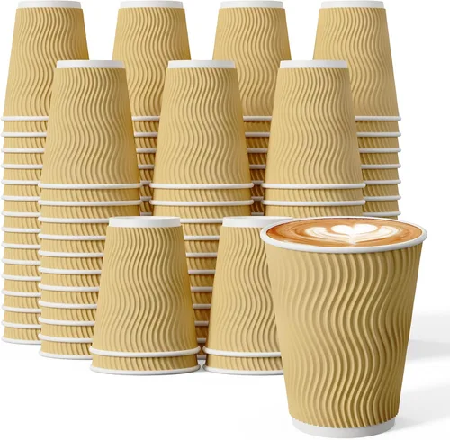 80 tazas de café de 12 onzas, tazas de papel de pared con aislamiento ondulado, tazas de papel a prueba de fugas para café, té, cacao, perfectas