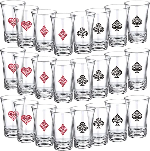 Chuangdi 24 vasos de chupito de casino para decoración de fiesta, 1.2 onzas de acrílico de póquer, divertidos vasos para fiestas temáticas de casino