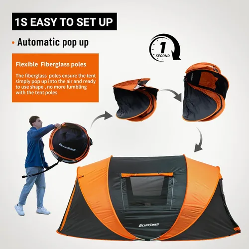 Miniatura 3 de EchoSmile Tienda de campaña desplegable para 2/4/6 personas, fácil instalación, cúpula resistente al agua, portátil con bolsa de transporte Negro