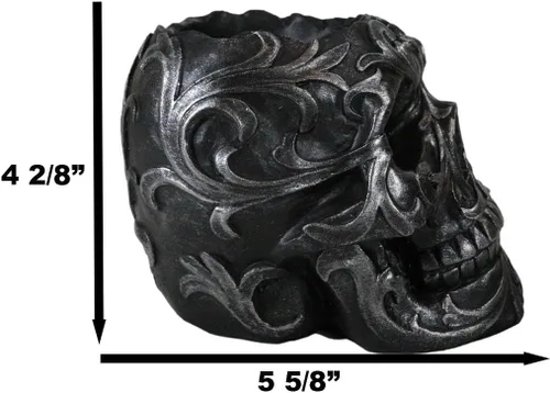 Miniatura 2 de Ebros Gift Tatuaje tribal floral cráneo titular de la pluma figurita 5.75 pulgadas de largo escritorio de oficina Osario Calaveras Decoración Cráneo